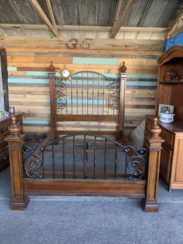 All SolidWood And Wrought Iron Bed Frame In Excellent Conditions for