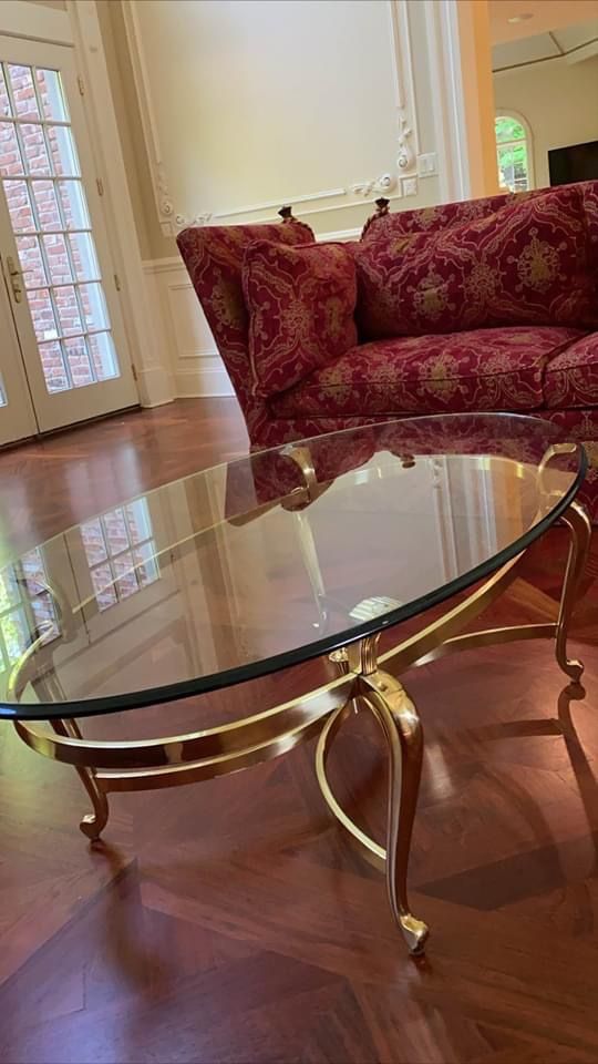 Ethan Allen solid brass glass coffee table for Sale in ...