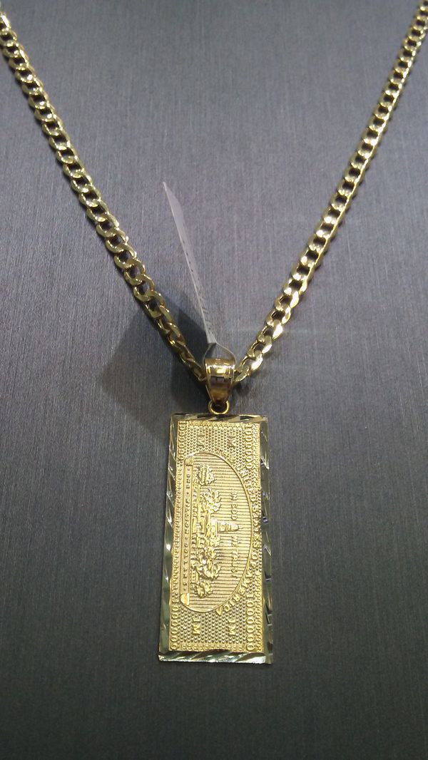 10kt gold million dollar charm with 10kt gold Cuban link chain for Sale ...