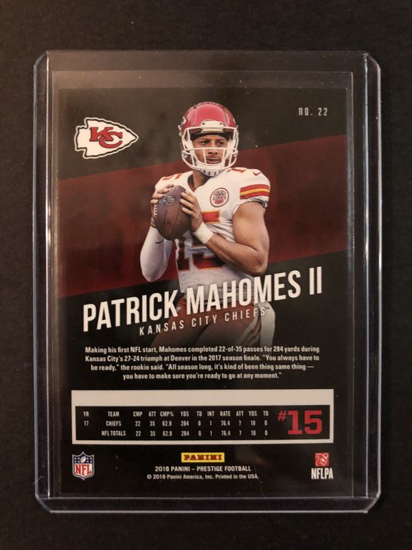 Patrick Mahomes 2018 PANINI Football Card #22. Patrick Mahomes KC ...