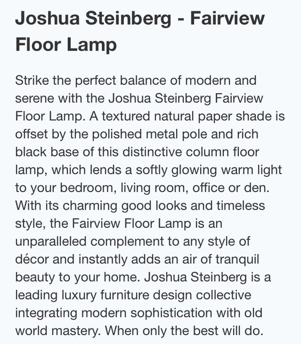 Joshua Steinberg Fairview Floor Lamp For In San Go Ca 240sold