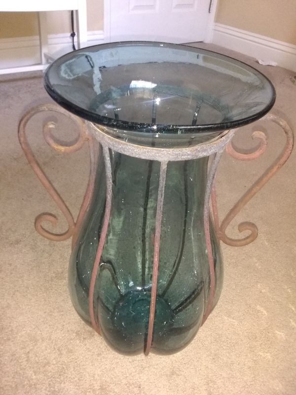 Hand blown glass vase with wrought iron stand for Sale in Laguna Beach