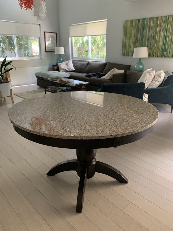 Round Wood Dining Table Granite Top for Sale in Fort Lauderdale, FL