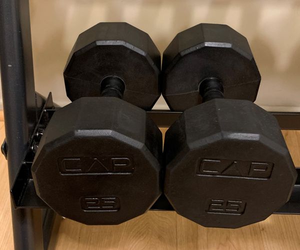 Cap 200 Lb Dumbbell Set With Rack Urethane Rubber Coated Black Dumbell