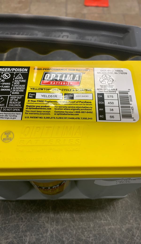 Yellow top optima battery 51R brand new for Sale in Fontana, CA - OfferUp