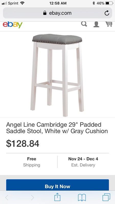 Angel Line Cambridge 29 Padded Stool White W Gray Cushion For 40