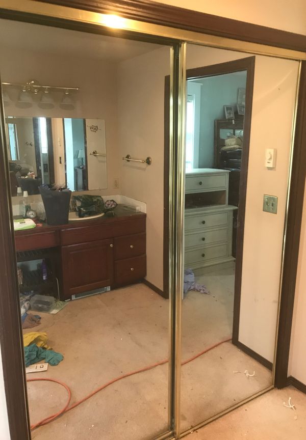 Mirror sliding closet doors Gold trim for Sale in Sumner ...