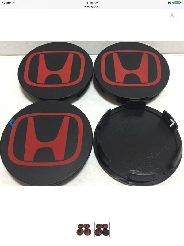 4x Honda Acura wheel rim black red center cap 69mm 68mm accord civic