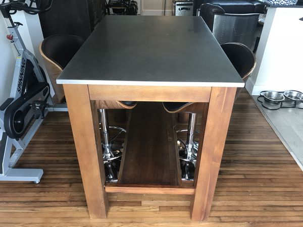 West Elm kitchen island/Dining table and 2 high top chairs for Sale in