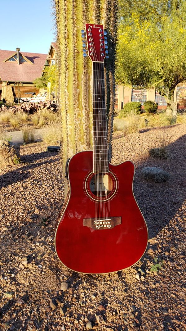 New 12 String Acoustic Electric Requinto Guitar Burgundy Combo with Gig