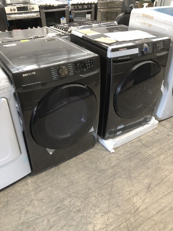 SAMSUNG BLACK STAINLESS STEEL STEAM FRONT LOAD WASHER & GAS DRYER SET