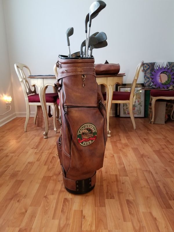 One of a kind! Vintage Moosehead beer 100 Leather golf bag for Sale in