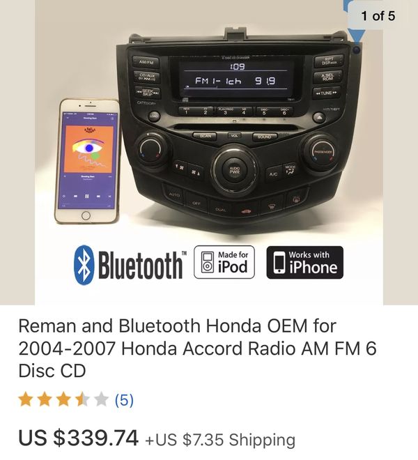 Bluetooth Capable Honda OEM 0407 Honda Accord Radio AM FM 6 Disc CD