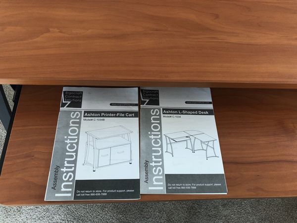 Ashton L Shaped Computer Desk And Printer File Cart For Sale In