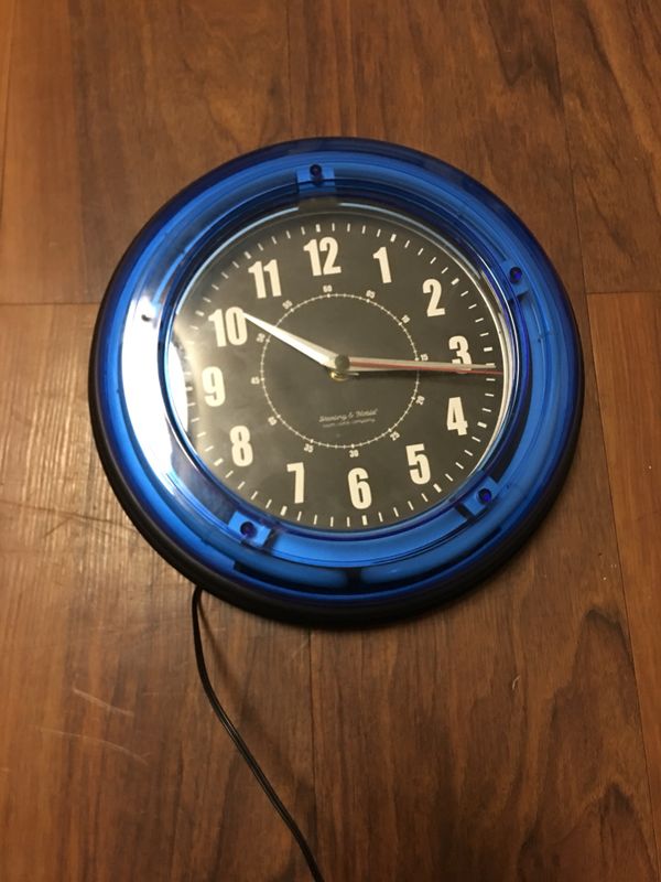 Sterling and Noble 11" Vibrant Blue Neon Analog Wall Clock Blue for