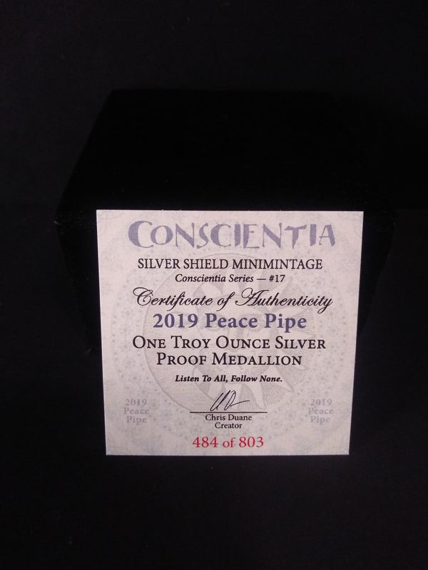 1oz Silver Shield BU Indian Peace Pipe Silver Round #17 Conscientia Series