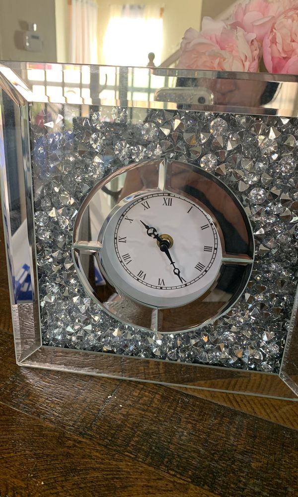 Beautiful bling mirror Clock for mantle, shiny Clock, diamond clock