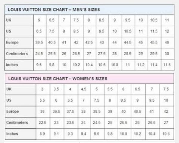 Louis Vuitton Size Chart