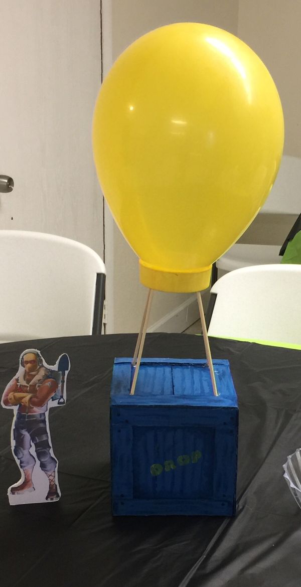 Birthday fortnite drop box centerpiece, candy,balloons for Sale in ...