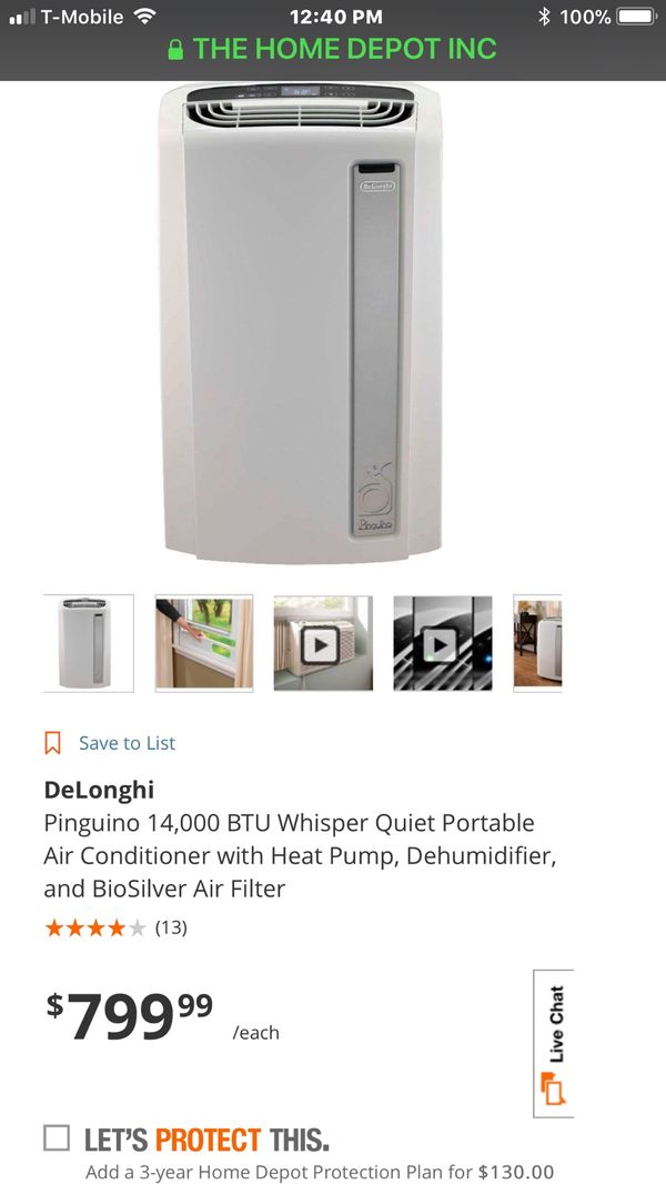 Delonghi PAC AN140HPEWK 14,000 BTU Cooling, dehumidify, fan, and heat