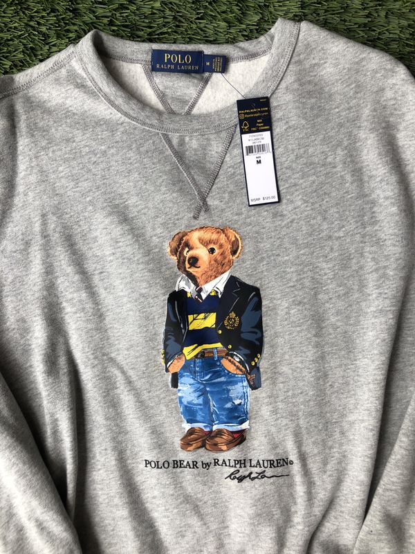 NWT Ralph Lauren Polo Teddy Bear Gray Sweater Sweatshirt Men’s Medium M ...