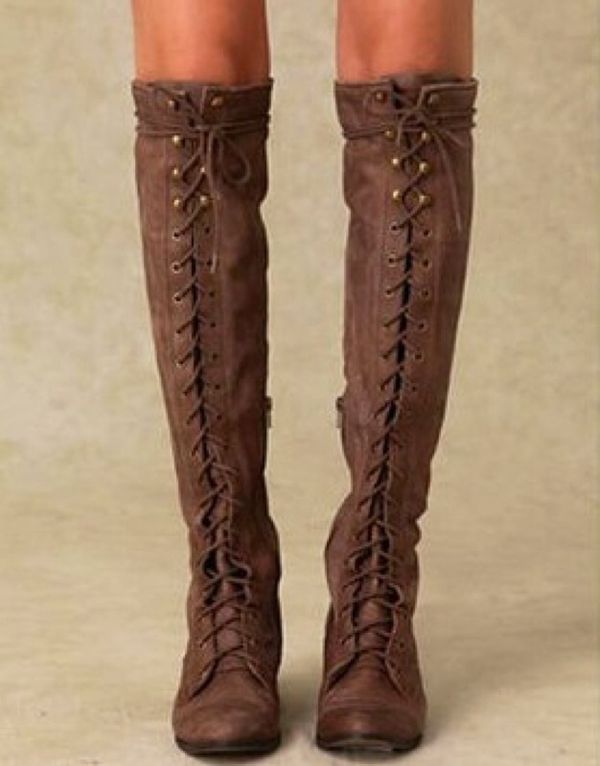 Jeffrey Campbell Leather Lace Up Knee High Brown Boots 6 for Sale in ...