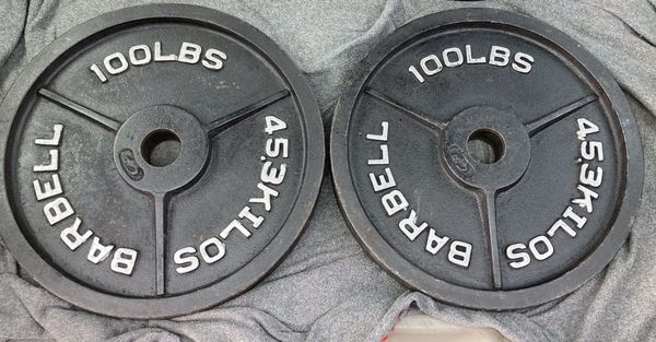 100 lb Olympic weight plate set x2 200 lbs plates total weights weight ...