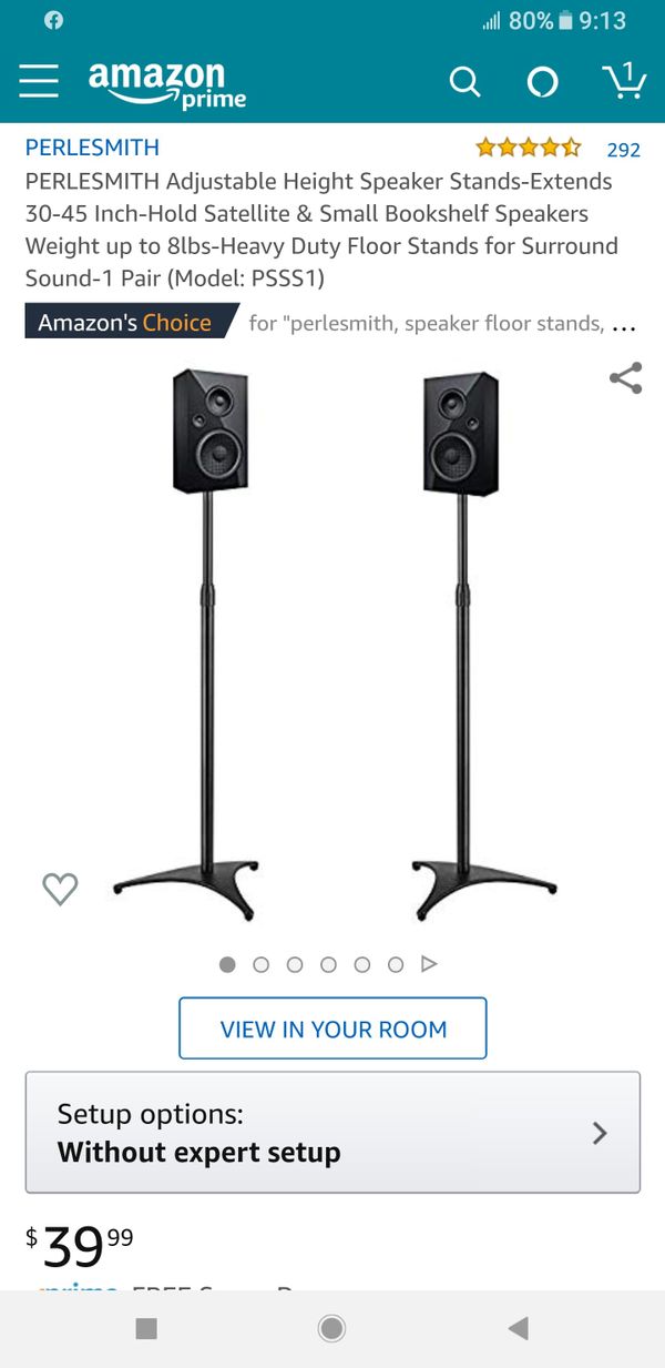 Model: PSSS1 PERLESMITH Adjustable Height Speaker Stands-Extends 30-45 Inch-Hold Satellite /& Small Bookshelf Speakers Weight up to 8lbs-Heavy Duty Floor Stands for Surround Sound-1 Pair