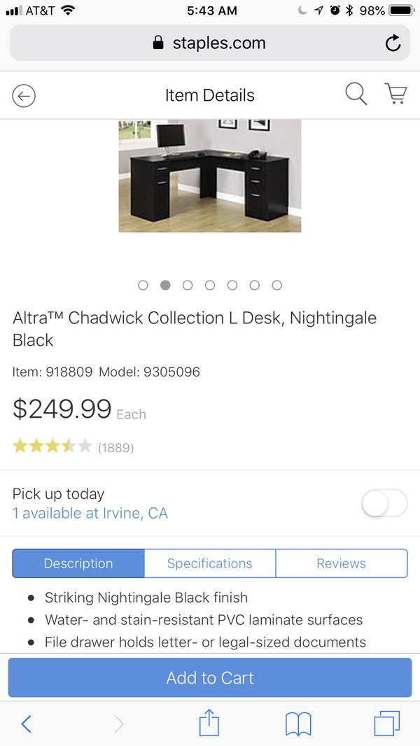 Altra Chadwick Collection L Desk Nightingale Black Item 918809