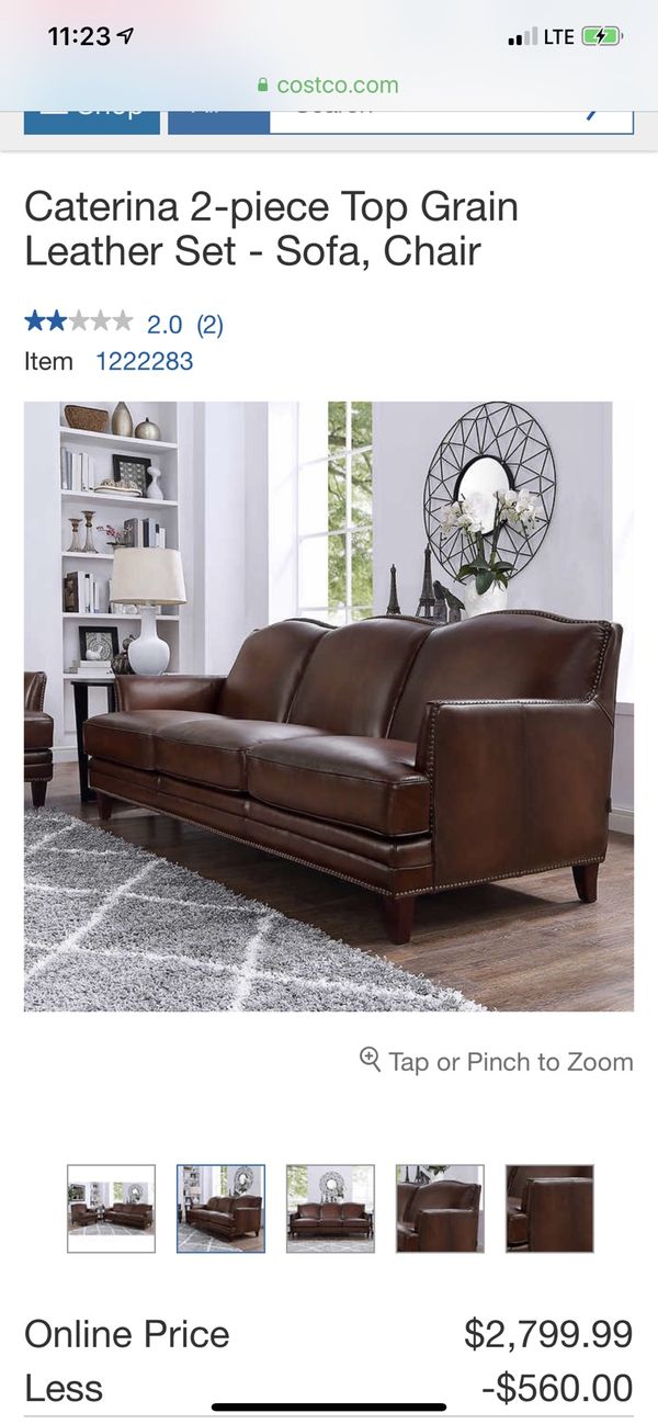 Caterina 2 Piece Top Grain Leather Set Sofa Chair For