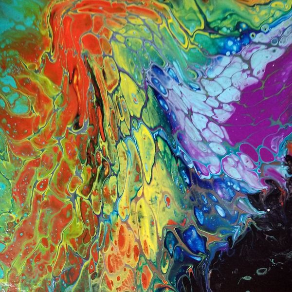 Abstract Fluid Art Cell Painting on Wood Panel for Sale in East Palo ...