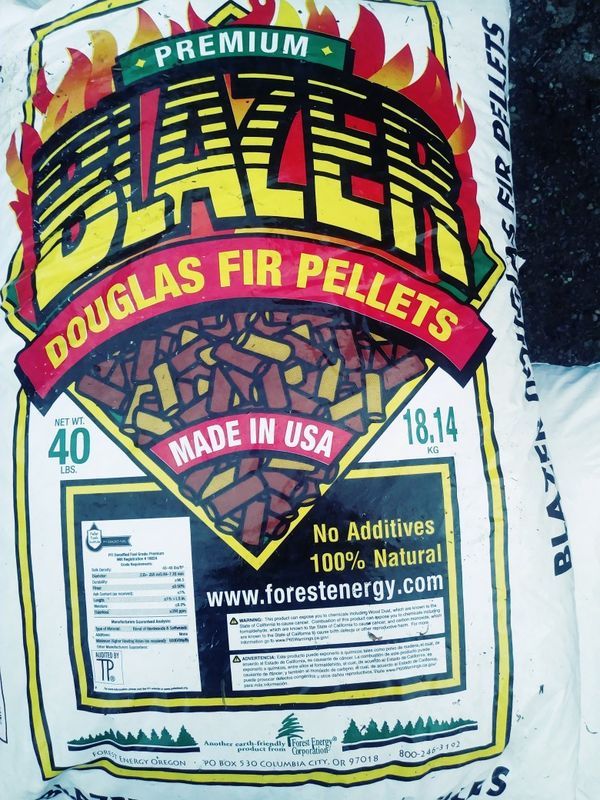 Blazer douglas fir pellets. I have 5 40 pound bags of pellets. Bought a