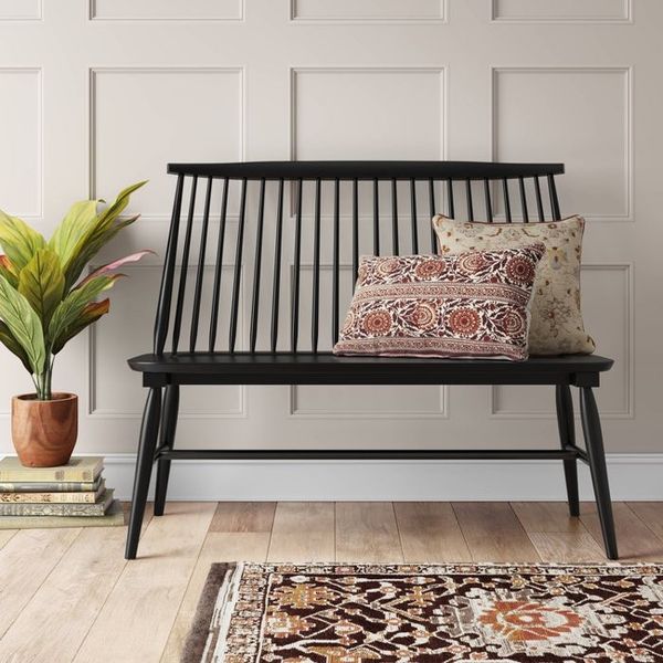 Harwich High Back Windsor Bench Black - Threshold™ Black wood Windsor