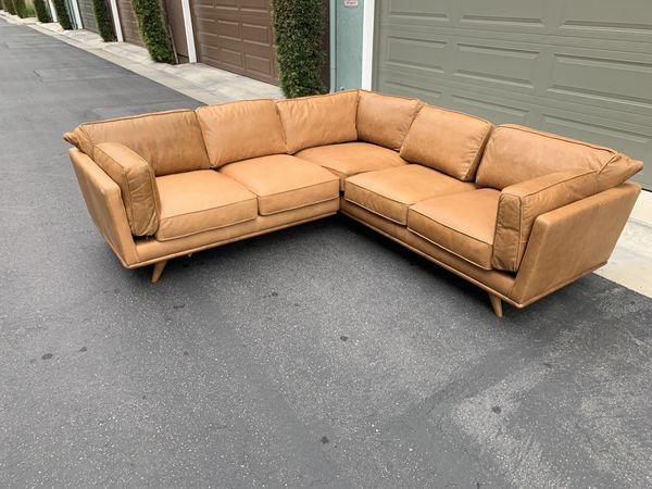 article tan leather sectional sofa