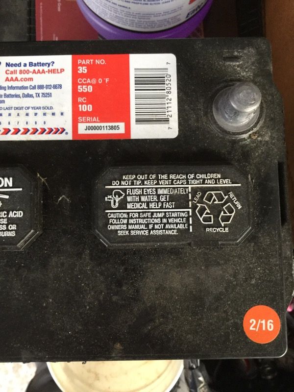 2000 Toyota Corolla car battery. Only used for 3 months from Feb 2016