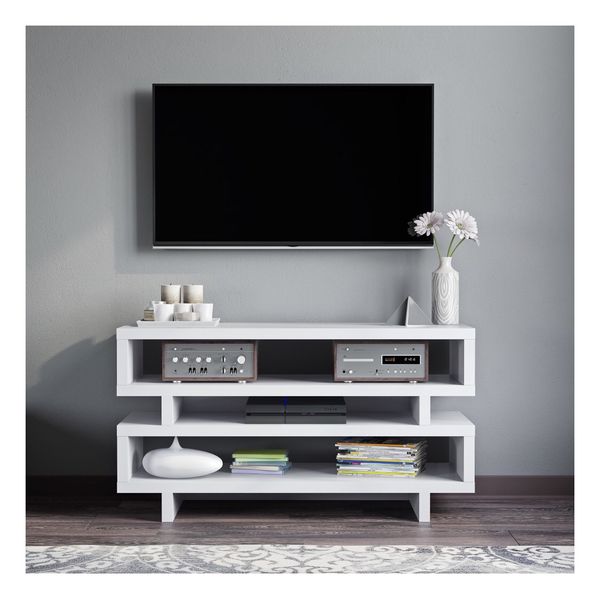 White TV Stand Book Shelf Modern Home Decor Living Room Storage