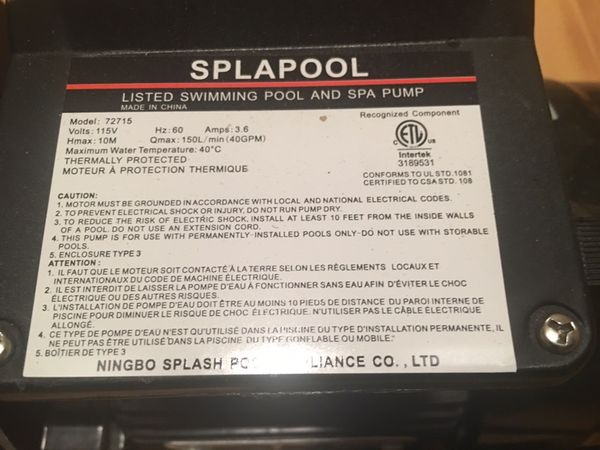 splapool pump model 72729 parts