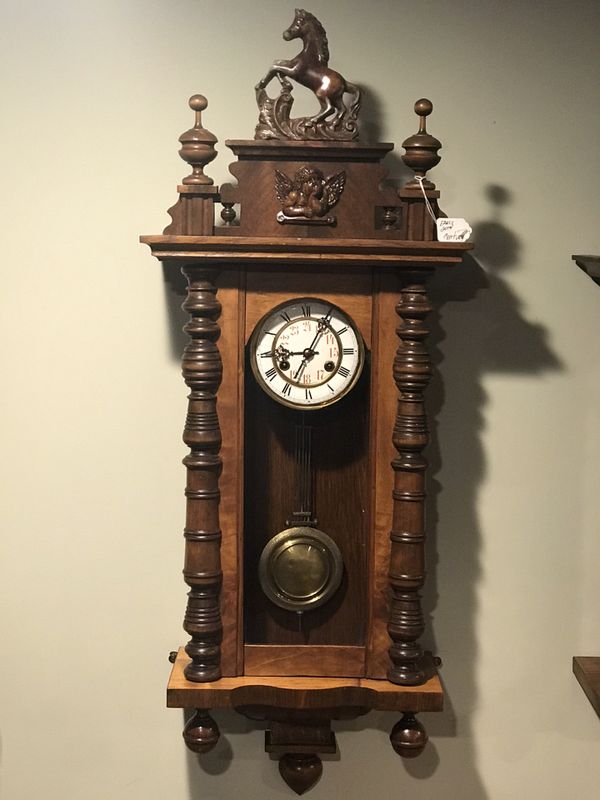 Antique German Pendulum Wall Clock With Beautiful Wood Carvings & Chime ...