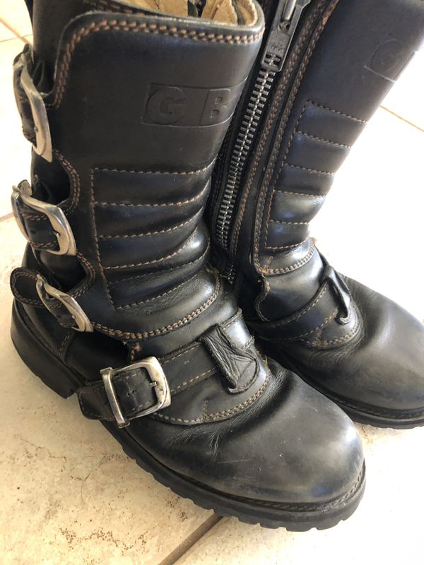 GBX Vintage Moto Black Leather Motorcycle Boots Buckles Men’s 8 (Women ...