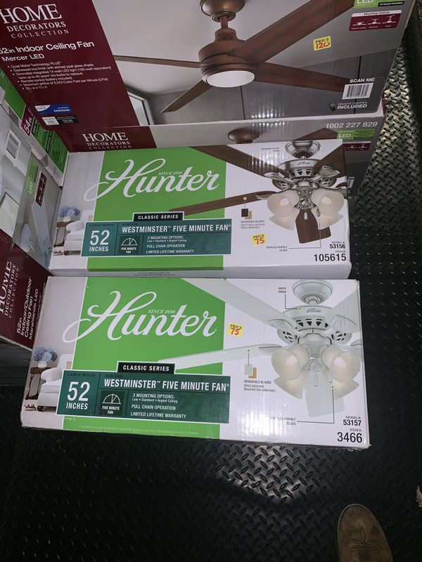 Ceiling Fan 52 Hunter Westminister 5 Minute Fan With Light Kit