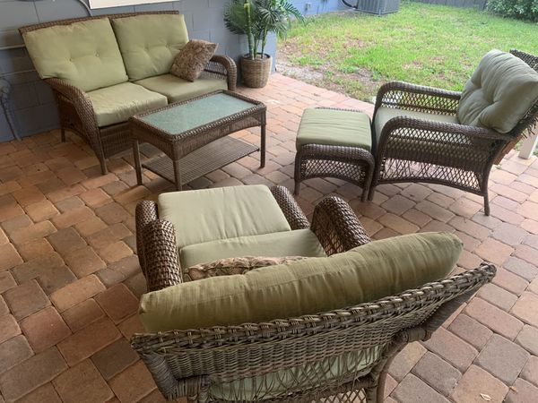 Martha Stewart Outdoor Patio Furniture Green Wicker Brown Loveseat 4   229688e700de472faf53951d6eaeb3e4 