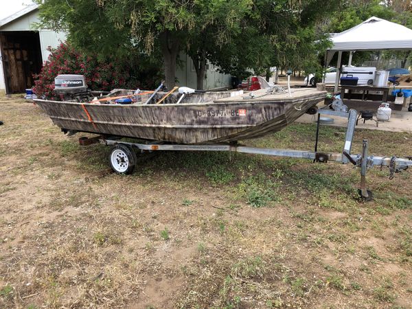 14’ Jon Boat / camouflage/ with 25 Johnson and trolling motor. for Sale ...