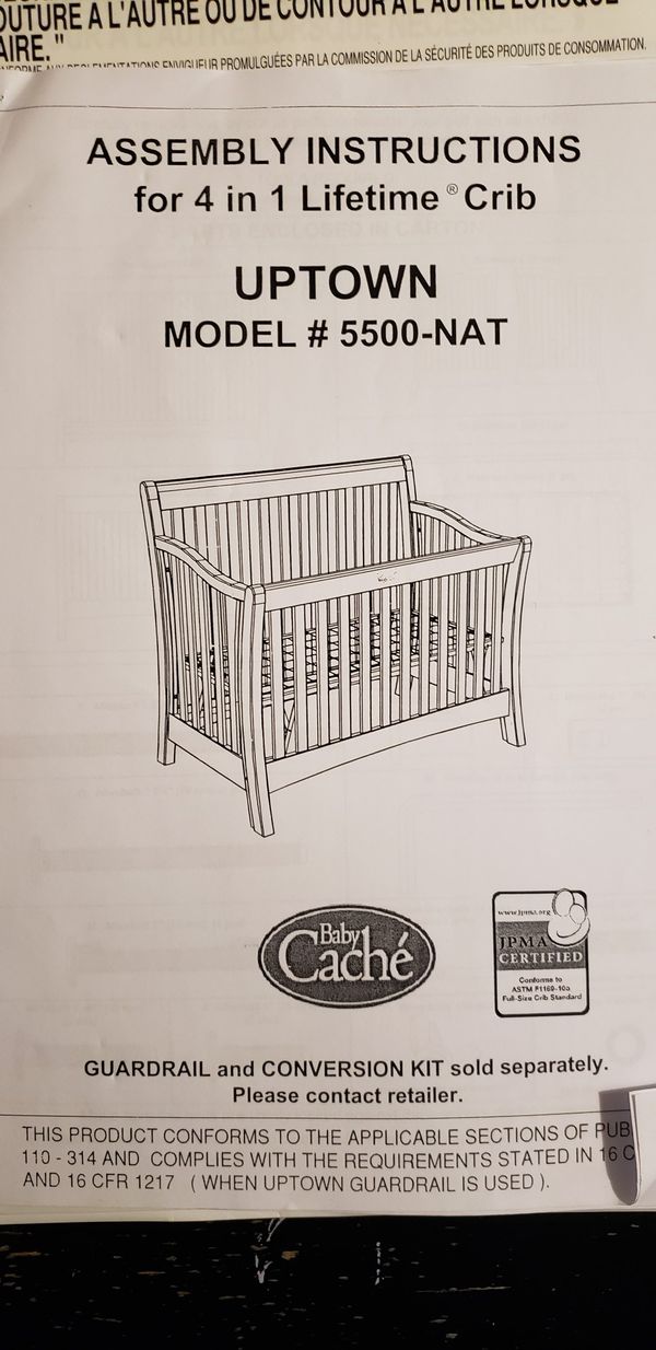Baby Cache Uptown Crib Including Conversion Kit Model 5500NAT for Sale