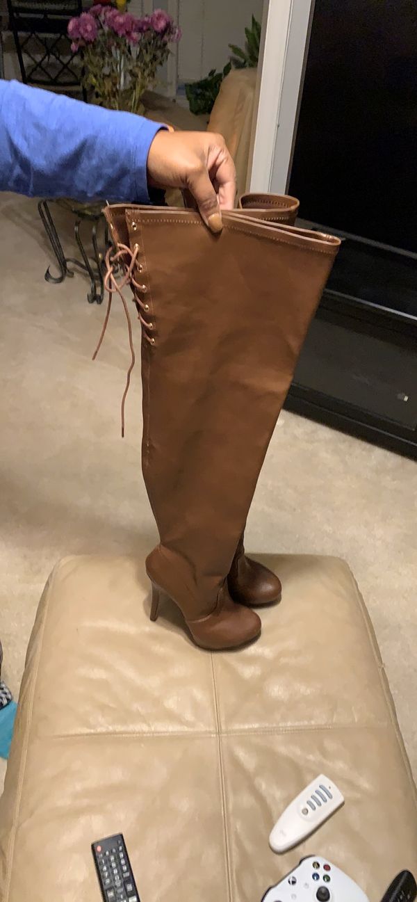 thigh high string boots