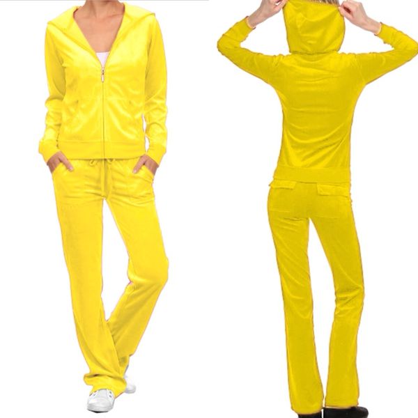 Women yellow soft velvet/velour tracksuit Hoodie and pants, S-M, pickup ...