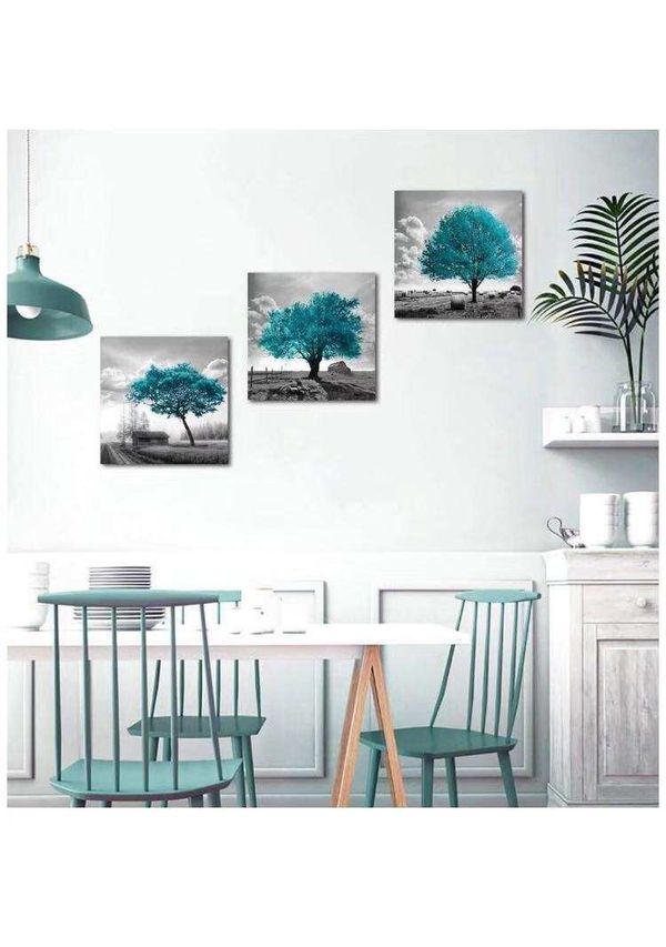 Canvas Wall Art for Bedroom Black and White Farmhouse Rustic Country Landscape Teal Trees ...