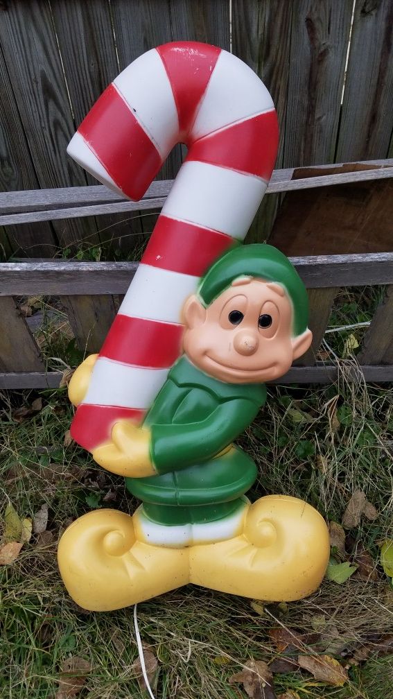 Vintage Empire elf holding candy cane Christmas blow mold plastic lawn