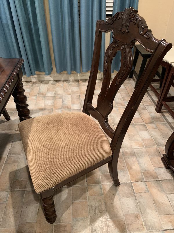 Six Dining chairs. Ornate Solid wood. Originally from Mathis Brothers