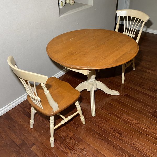 Canadel Solid Wood Round Dining Table w/ Folding Leaves & 2 Chairs Set
