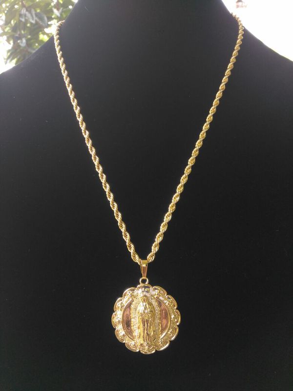 14k Gold filled Rope chain with Virgin Mary/Jesus Medallion for Sale in ...
